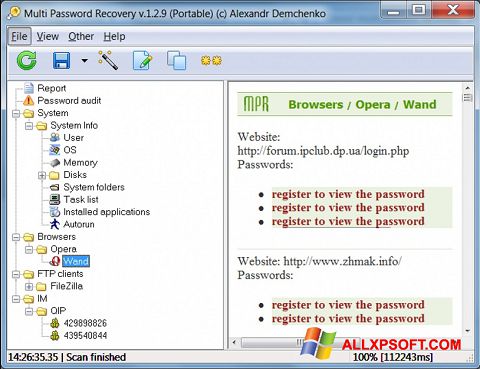 Capture d'écran Multi Password Recovery pour Windows XP