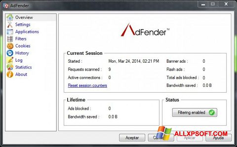 Capture d'écran AdFender pour Windows XP