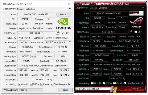 Capture d'écran GPU-Z pour Windows XP