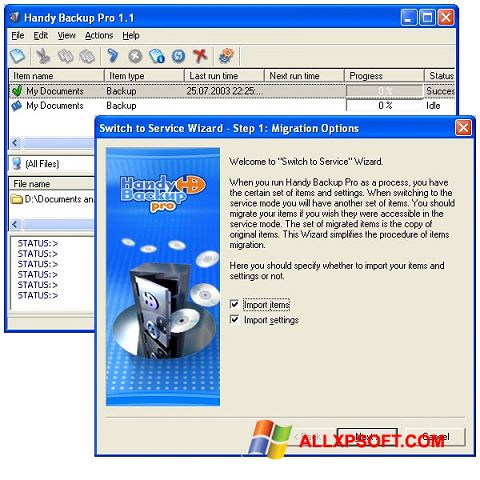 Capture d'écran Handy Backup pour Windows XP