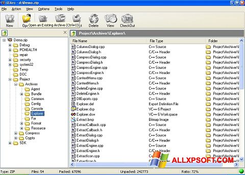 Capture d'écran IZArc pour Windows XP