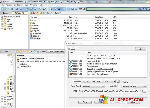 Capture d'écran UltraISO pour Windows XP