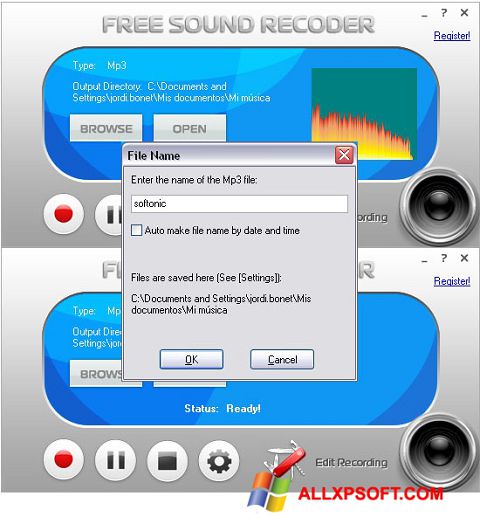 Capture d'écran Free Sound Recorder pour Windows XP