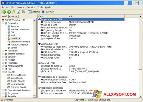 Capture d'écran EVEREST Ultimate Edition pour Windows XP