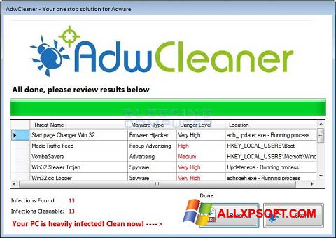 Capture d'écran AdwCleaner pour Windows XP