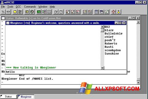 Capture d'écran mIRC pour Windows XP
