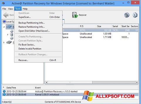 Capture d'écran Active Partition Recovery pour Windows XP