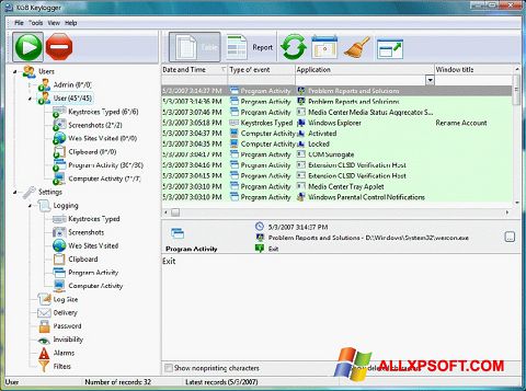 Capture d'écran Keylogger pour Windows XP