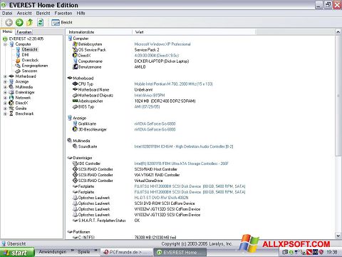 Capture d'écran EVEREST Home Edition pour Windows XP