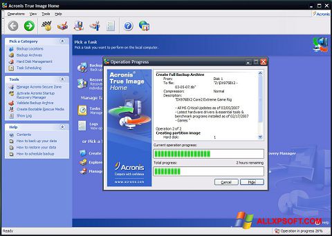 Capture d'écran Acronis True Image pour Windows XP