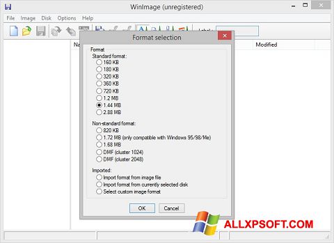 Capture d'écran WinImage pour Windows XP