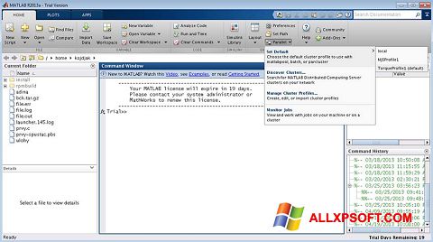Capture d'écran MATLAB pour Windows XP