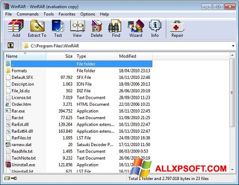Capture d'écran WinRAR pour Windows XP