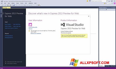 Capture d'écran Microsoft Visual Studio Express pour Windows XP