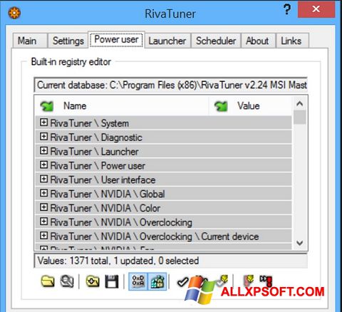 Capture d'écran RivaTuner pour Windows XP