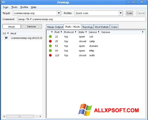 Capture d'écran Nmap pour Windows XP