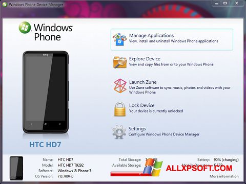 Capture d'écran Windows Phone Device Manager pour Windows XP