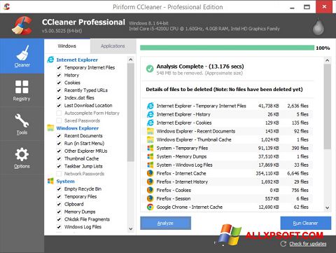 Capture d'écran CCleaner pour Windows XP