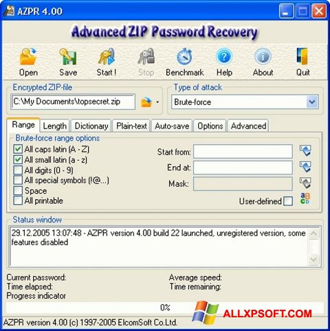 Capture d'écran Advanced Archive Password Recovery pour Windows XP