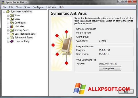 Capture d'écran Symantec Antivirus pour Windows XP