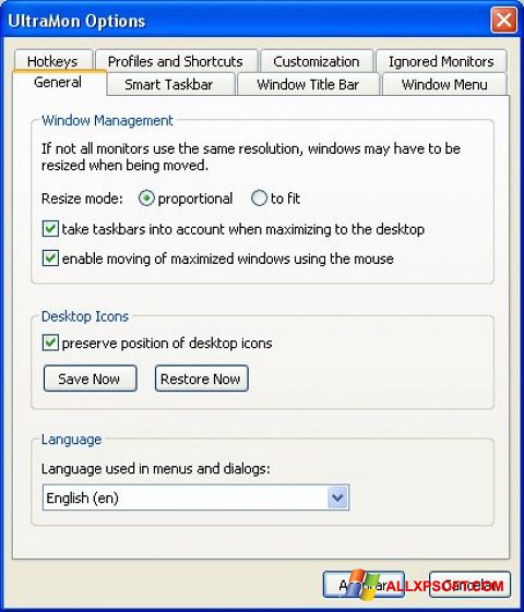 Capture d'écran UltraMon pour Windows XP