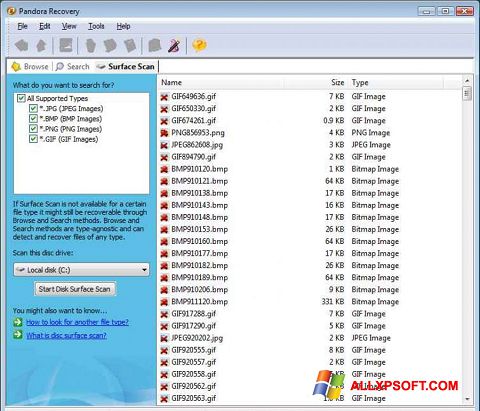 Capture d'écran Pandora Recovery pour Windows XP