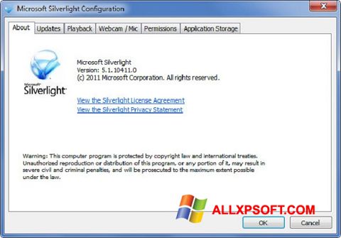 Capture d'écran Microsoft Silverlight pour Windows XP