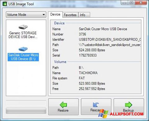 Capture d'écran USB Image Tool pour Windows XP