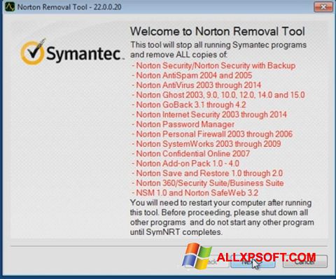 Capture d'écran Norton Removal Tool pour Windows XP