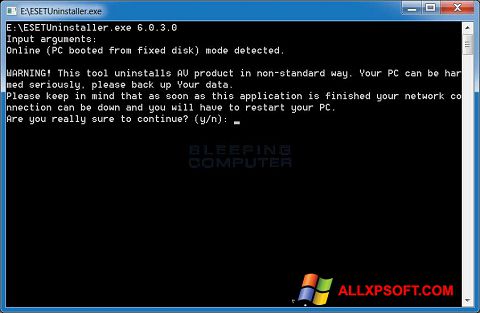 Capture d'écran ESET Uninstaller pour Windows XP