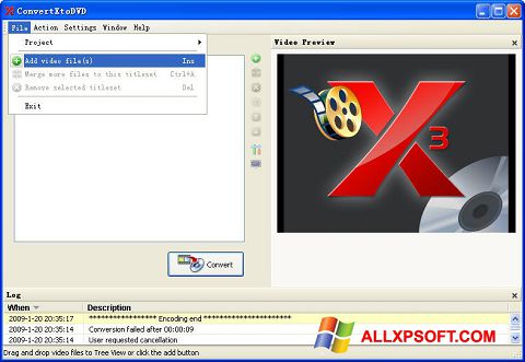 Capture d'écran ConvertXToDVD pour Windows XP