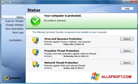 Capture d'écran Symantec Endpoint Protection pour Windows XP