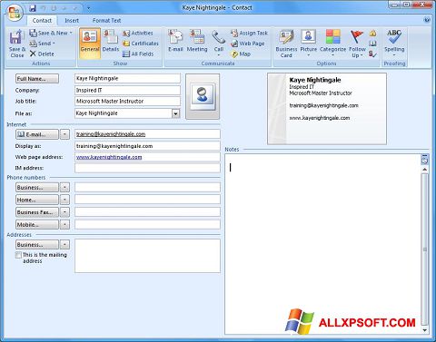Capture d'écran Microsoft Outlook pour Windows XP