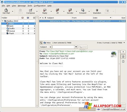 Capture d'écran Claws Mail pour Windows XP