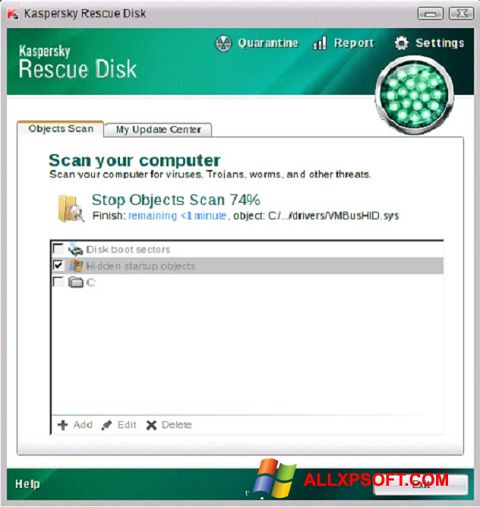 Capture d'écran Kaspersky Rescue Disk pour Windows XP