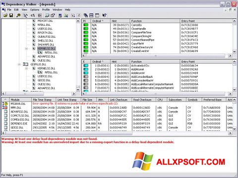 Capture d'écran Dependency Walker pour Windows XP