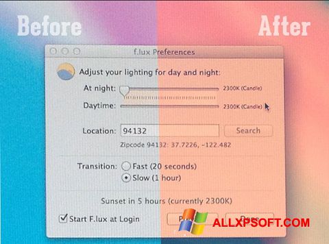 Capture d'écran F.lux pour Windows XP