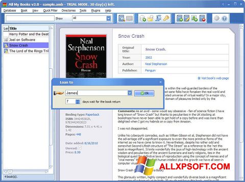 Capture d'écran All My Books pour Windows XP