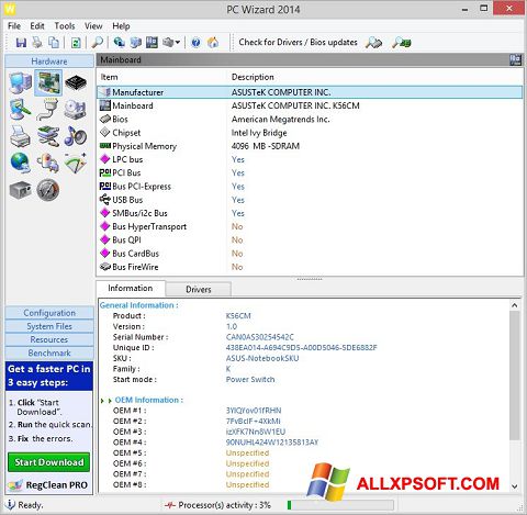 Capture d'écran PC Wizard pour Windows XP