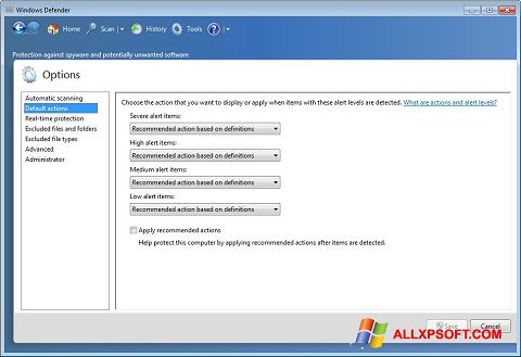 Capture d'écran Windows Defender pour Windows XP