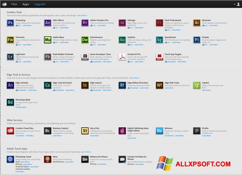 Capture d'écran Adobe Creative Cloud pour Windows XP