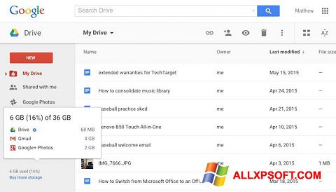 Capture d'écran Google Drive pour Windows XP