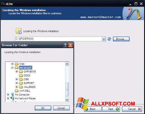 Capture d'écran nLite pour Windows XP