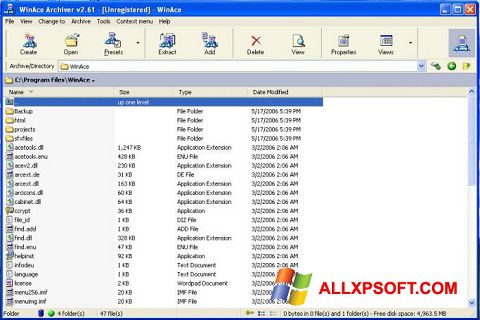 Capture d'écran WinAce pour Windows XP