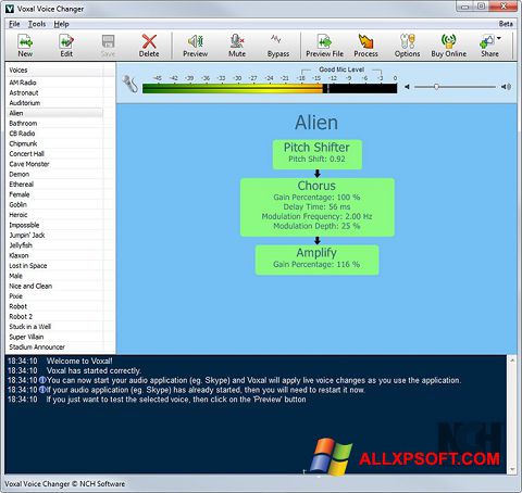 Capture d'écran Voxal Voice Changer pour Windows XP