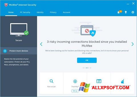 Capture d'écran McAfee Internet Security pour Windows XP