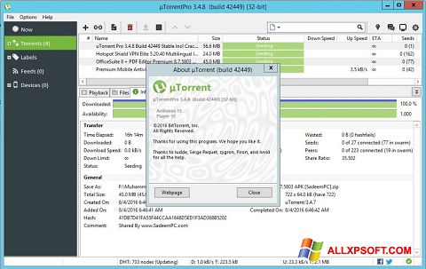 Capture d'écran uTorrent Pro pour Windows XP