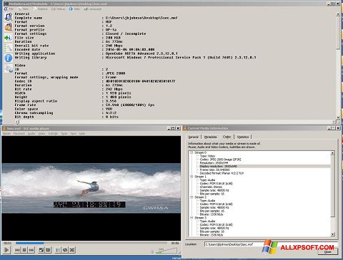 Capture d'écran MediaInfo pour Windows XP