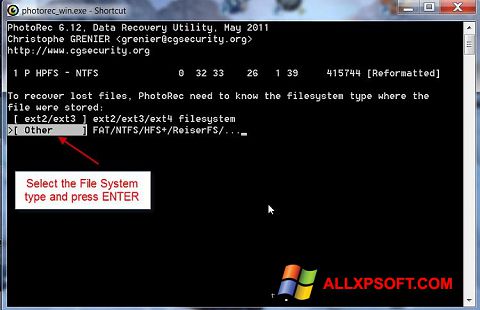 Capture d'écran PhotoRec pour Windows XP