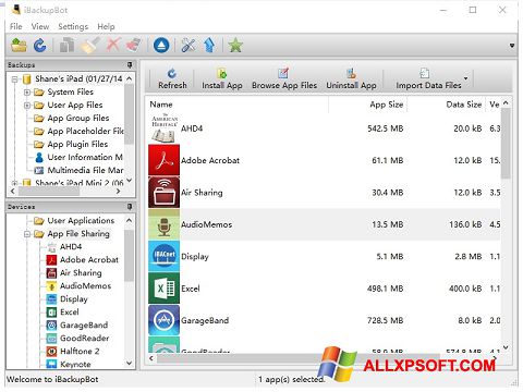 Capture d'écran iBackupBot pour Windows XP